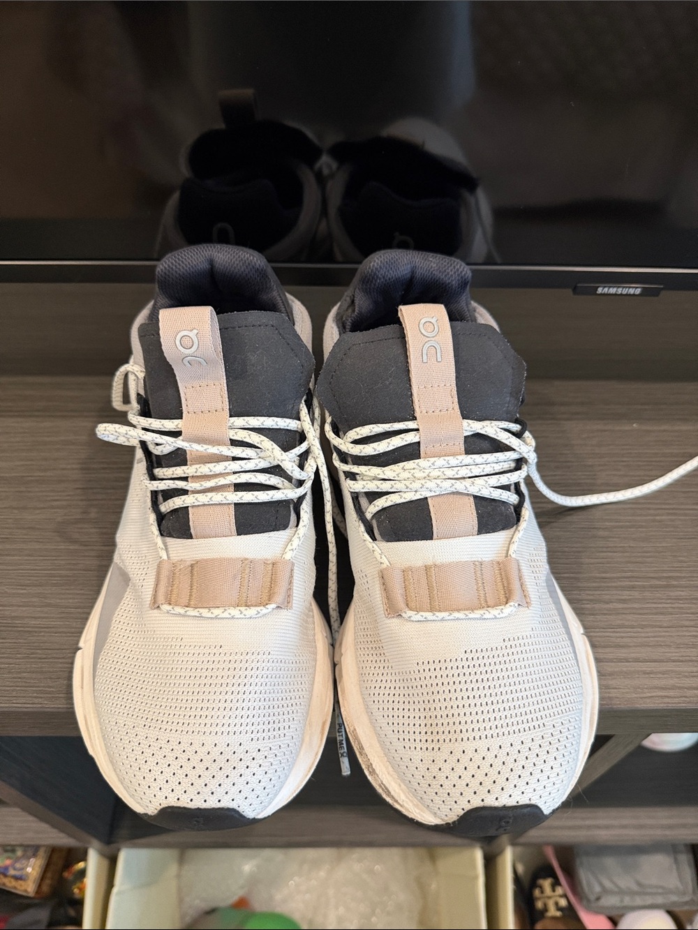 On Cloud Lightweight Sneakers in Beige and Black
